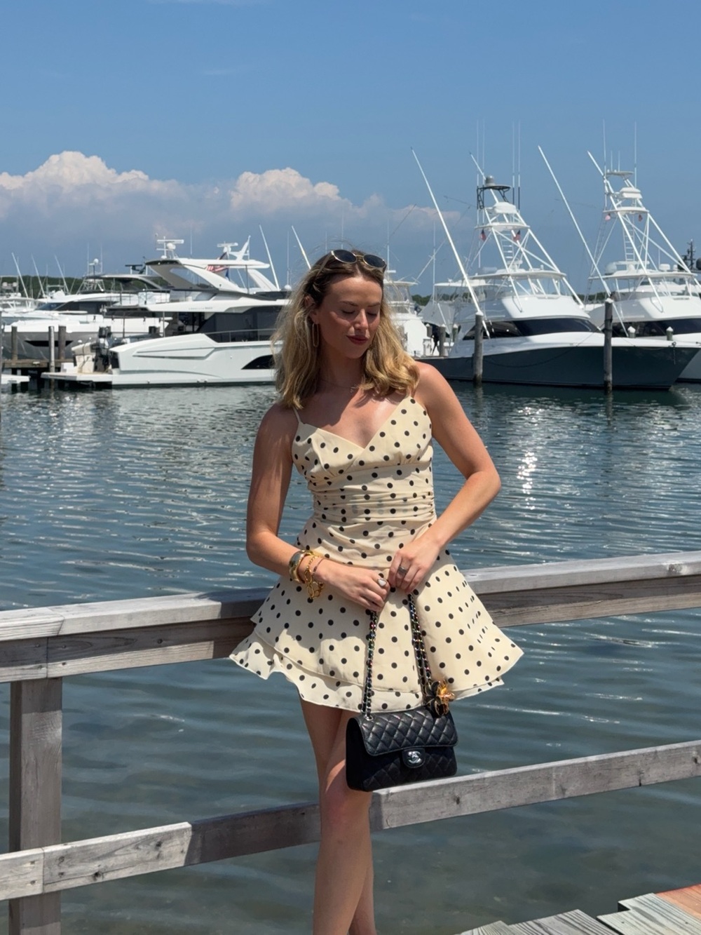 Beginning Boutique Cream Mini Dress with Black Polka Dots